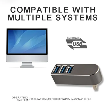 Mini 3 jungtys USB 3.0 Hub Didelės Spartos USB 3.0 Splitter Adapteris, Skirtas PC, Nešiojamas, Nešiojamasis Kompiuteris Multi-port USB Hub