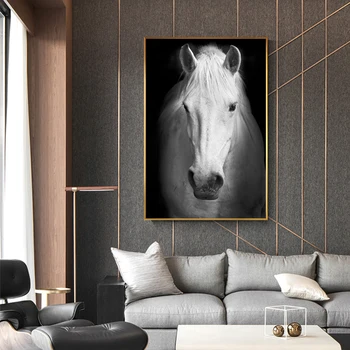 Moderni Juoda Balta Karo Žirgas Drobės Tapybos Plakatus ir nuotraukas Kambarį Gyvūnų Murale Salonas Tableau Apdailos Anotacija