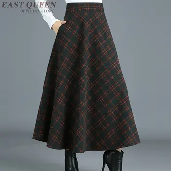 Moterys, elegantiški sijonai, rudenį ir žiemą, aukštos juosmens tunika pledas moterų sijonai-line aukštos kokybės kulkšnies ilgio sijonas AA3353 F