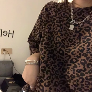 Moterų 2021 Mados Leopard Print T Shirt, Derliaus, O Kaklas Trumpas Rankovės Tees Moterų TShirts Blusas Prašmatnus Viršūnės