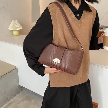 Moterų mados korėjos versija PU pečių maišą Mori moterų vientisos spalvos retro atsitiktinis padengti dvejopo naudojimo nešiojamų pažasties krepšys