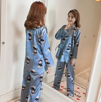 Moterų pižama nustatyti rudenį ledo šilko ilgomis rankovėmis saldus Japonų stiliaus laisvalaikio namuose dėvėti nustatyti tz46