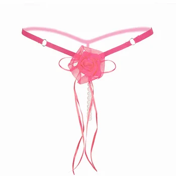 Moterų Seksualių Nėrinių Rankomis Austi Rožė Erotiniai Apatiniai Thong Pearl Kelnės T-Atgal Ponios Mažas Juosmens G-string Valentino Diena pristatyti