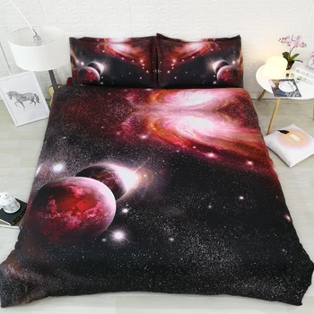Mėlyna / raudona Galaxy lovos komplektai 4 gabalus antklode padengti vieno dydžio 6pcs patalynės king size dvivietis karalienė universalus kosmoso paklodės