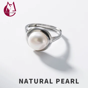 Natūralūs gėlavandenių perlų Pradinio MEILĖS Reguliuojamas Žiedo 925 Sterlingas Sidabro bohemijos Papuošalai 2019 Moterų Vestuvių juostoje Žiedas R34