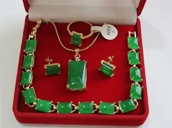 Nauja Stiliaus Karšto pardavimo*** gražus green jade apyrankės auskarai, žiedas & pakabukas Karoliai Mados Vestuves Juvelyriniai dirbiniai