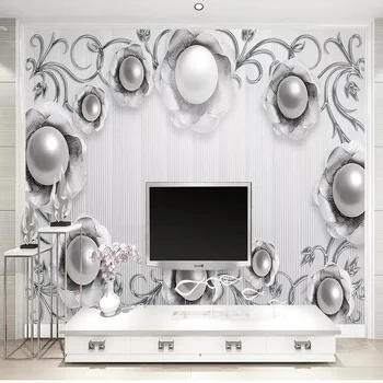 Naujas Custom 3D Didelės Freskos Tapetai Europos stiliaus metalo pearl gėlių papuošalai, vaikų kambarys, TV Foną gyvenimo Miegamasis