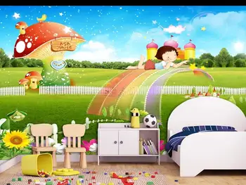 Naujas Custom 3D Didelės Freskos Tapetai Pradinį animacinių filmų srityje grybų pilis vaivorykštės vaikų kambarys, TV Foną gyvenimo Miegamasis