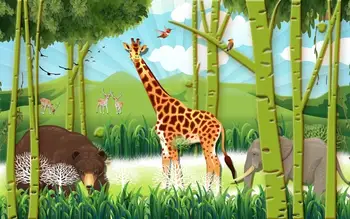 Naujas Custom didelės freskos 3D tapetai, Mielas animacinių filmų gyvūnų žirafa vaikų miegamasis freskos TV atgal sienų dekoras giliai 5D iškilumo