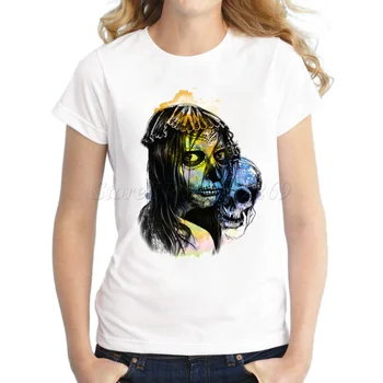 Naujas mados Moterų Zombie kaukolė Spausdinti marškinėliai lady atsitiktinis slim trumpas rankovės punk stiliaus viršūnes hipster kietas individualų tee
