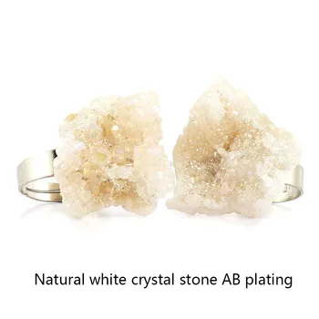 Naujas mados vaivorykštė titaium druzy natūralaus akmens žiedas grubus drusy kvarco kristalai reguliuojamas moterų žiedas geriausiais draugais dovanos