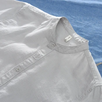 Naujas prekės ženklas vasaros trumparankoviai marškinėliai vyrams mados kietas stovėti apykaklės, pilkos spalvos shirt mens medvilnės ir lino marškinius vyras chemise camisa