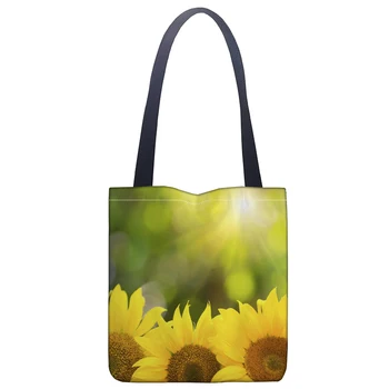 Naujas saulėgrąžų atspausdinta drobė tote krepšys patogus pirkinių krepšys moteris maišo studentų maišelį Custom jūsų LOGOTIPU