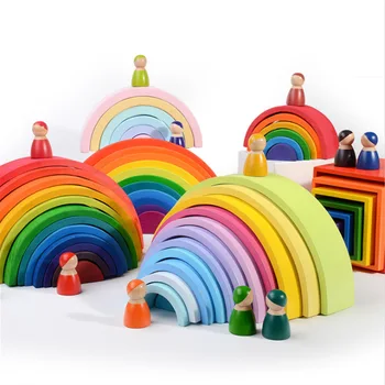 Nauji Didelio dydžio Vaivorykštė Stacker Mediniai Žaislai Vaikams Kūrybos Vaivorykštė Blokai Montessori Švietimo Žaislas Vaikams