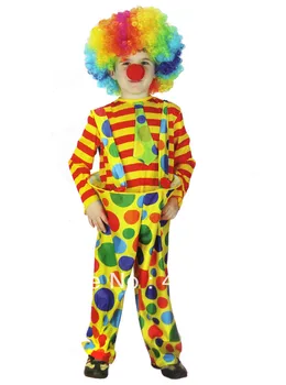 Nemokamas pristatymas ,vaikų klounas Drabužius klounas kostiumas nustatyti, įskaitant drabužių nosies spalvinga perukas trijų dydžių