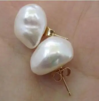 >>>>noble jewelry žavinga jūros baroko 10-11mm balto perlo auskaru 14K/20 GELTONOJO AUKSO
