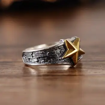 Originalaus dizaino Tailando sidabro penkių smailių žvaigždė ne inkrustacijos žiedas amatų žavesio retro moterų prekės papuošalai