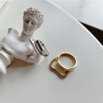 POFUNUO Nekilnojamojo 925 Sterlingas Sidabro Europos Minimalistinė Geometrinių Cirkonis Nustatymo Žiedai, Japonų, korėjiečių Stiliaus Merginos 18K Aukso Žiedus