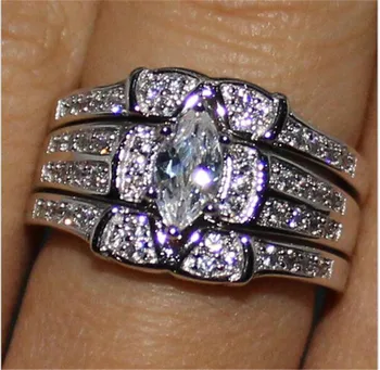 Ponia 925 Sterlingas Sidabro Kokteilis Vestuviniai Žiedai, Moterų, Prabangos Markizė Cut Diamond Žiedai, Pirštas, Brangakmenio papuošalai