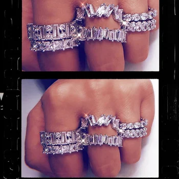 Prekės 925 Sterlingas sidabro Emerald cut diamond T tapyba visą piršto žiedą Prabangių Sužadėtuvių papuošalai Moterims Juostos Vestuvių žiedas