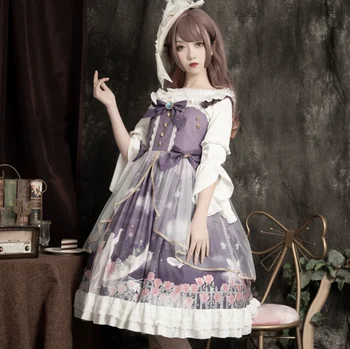 Princess arbatėlė saldus lolita dirželis suknelė senovinių nėrinių bowknot mielas spausdinimo viktorijos kawaii girl gothic lolita loli cos
