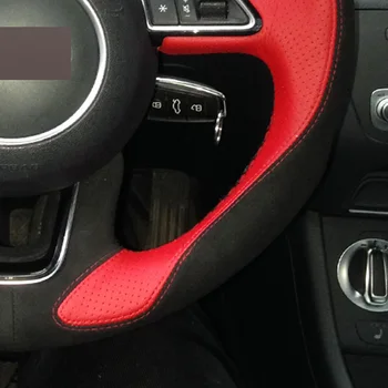 Ranka prisiūta Automobilio Vairo, Padengti Raudona Odos Black Suede Audi Q3 audi Q5 2013