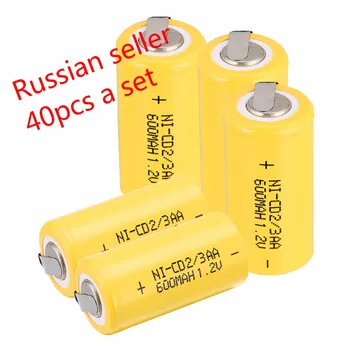 Rusijos pardavėju! žemiausia kaina 40 vnt 2/3AA Ni-Cd 1.2 V 2/3AA įkrovimo baterija (akumuliatorius NiCd Baterijas 600 mah