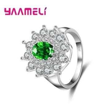 Saulėgrąžų Dizainas, Green&White CZ Kristalų Kubinis Cirkonis Merginos Žiedai 925 Sterlingas Sidabro Žavesio Valentino Diena Dovana