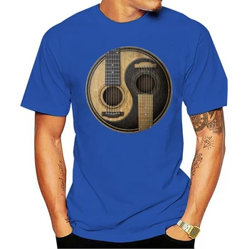 Senas Ir Susidėvėjusias Akustinės Gitaros Yin Yang Tee marškinėliai vyrams Berniukas CrewNeck ilgomis Rankovėmis Medvilnės Naujovė t-shirt vyrai Tee Azijos Dydis
