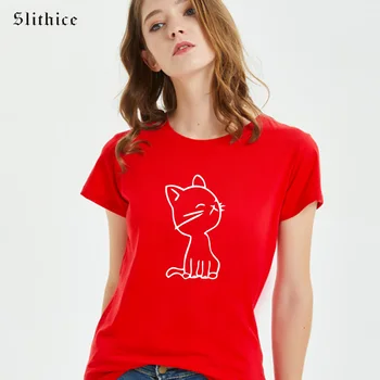 Slithice Mielas Kawaii Katė T-shirt tees Harajuku trumpomis rankovėmis marškinėlius Streetwear Laisvalaikio Mergaitė Ponios marškinėliai Camiseta Feminina