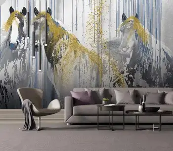 Stereoscope Užsakymą foto tapetai 3d Šiaurės minimalistinę rankų parengtos abstrakčiai Golden horse fono sienos tapetai, sienų