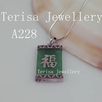 Terisa PearlJewelry Žalia Jades Pagaminti Su S925 Silvers Kinų simbolių fu 'Laimės' Puiki Jades Papuošalų Graži Moteris Dovaną
