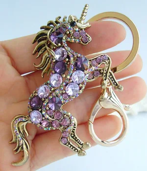 Unikalus Gyvūnų Vienaragis Arklys Keychain Violetinė Austrijos Kristalų Pakabukas K06172C10