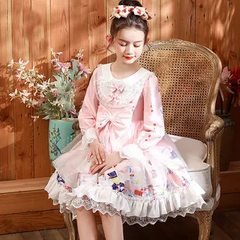 Vaikai Lolita Suknelės Mergina Drabužių 2020 Mergaitės Ilgomis Rankovėmis Lankas Rožinė Derliaus Princesė Drabužius Kalėdų Šalis Suknelė