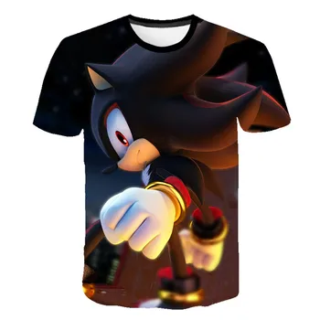 Vasaros 3D Kūdikių Berniukų drabužius, Sonic ežys marškinėliai Animacinių filmų black Print Merginos Streetwear Vaikams, Vaikų Drabužiai Juokinga Marškinėlius viršūnės