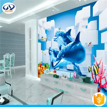 Vientisas kietas freskos sofa-lova, gyvenamasis kambarys, TV foną tapetai, 3D neaustinis audinys jūros Delfinų 3D Sienų Tapetai