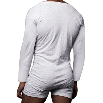 Vyrai vientisos Spalvos Romper Single-breasted Jumpsuit Sleepwear naktiniai drabužiai Bodysuit patogią kūno mens kostiumai seksualus bendrą drabužių karšto