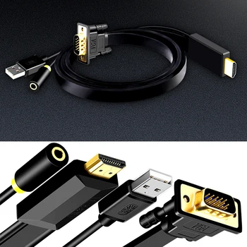 Vyrų Vyrų HDMI Į VGA Video Kabelis Adapteris 1080P HD HDMI Adapterio Kabeliu Su Audio jungtis USB Sąsaja VGA Keitiklio Kabelį