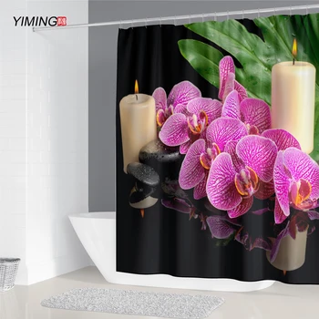 Zen ramioje orchidėja, akmens spausdinti vonios kambarys dušo užuolaidos poliesteris atsparus vandeniui vonios kambarys dekoratyvinės uždangos su kabliu 180x200cm