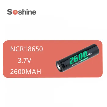1 vnt. originalus SOSHINE 18650 daugkartinio įkrovimo baterija 3.7 V 2600mah su Built-In Micro USB tiesiogiai jungtis įkrovikliui