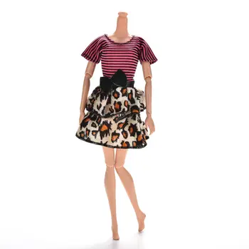 14cm Ilgio Bowknot Trumpas Rankovės O-Kaklo Suknelė Dizaineris Atsitiktinis Atskirtas Leopard Suknelė s Lėlės Priedai