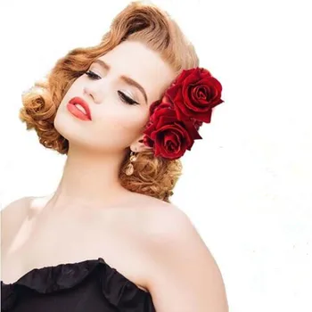 1Pcs Dvigubo Šilko, Dirbtinio Raudona Rožė Gėlių Plaukų Šukos Violetinė Balta Plaukų Įrašą Vestuvių Nuotakos Moterų Romantiška Išgalvotas Prom Headpiec