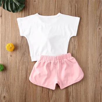 2020 metų Vasaros Bamblys Vaikams Baby Girl Drabužius trumpomis Rankovėmis Balta Flamingo Viršūnės T-shirt Blizgučiai Bling Šortai Vaikams 2vnt Komplektus, Rinkinius
