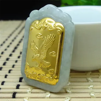 3D aukso inkrustacijos gamtos smaragdas erelis pakabukas e21#