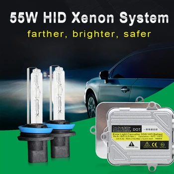 55W Greitai šviesus HID Xenon Komplektą H7, H8, H9 H11 Automobilių Žibintai H4, H1 D2H 9005 HB3 HB4 9006 Slim Ballast 3000K 4300K 6000K 8000K 10000K