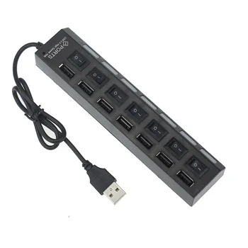 7 Uostų LED USB 2.0 Adapteris Hub Power on/off Jungiklis PC Nešiojamas BK Multi-socket centras Su Jungiklio Laido Karšto Pardavimo