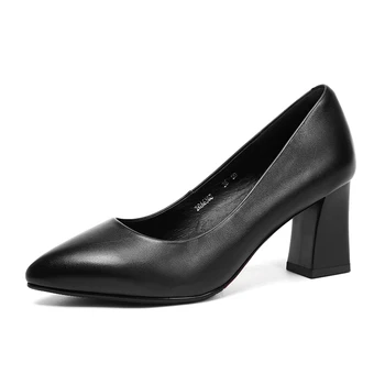 Darbo batai moteriški juodi odiniai aukštakulniai plonas kulnas palydovė profesionalių seklių burną nurodė storio vieno batai