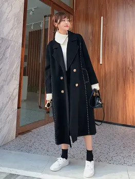 Dvipusis kašmyro paltai Moterims, vidutinio ilgio rudens ir žiemos paltai high-end vilnonių 2020 naujas Hepburn stiliaus dvieiliai