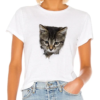 Harajuku Marškinėliai Moterims Topai Punk Animaciją Kačių Veidas 3D Spausdinimo Tee Marškinėliai Femme marškinėliai Atsitiktinis Marškinėliai, O-kaklo Roko Topai