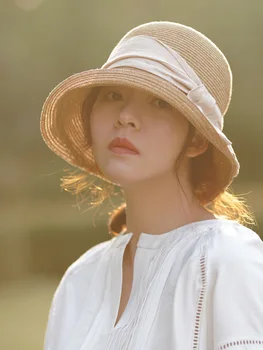 Japonijos paprasta, saulės, skrybėlę moterų laisvalaikio lauko kietas skrybėlę Hepburn stiliaus saulės skrybėlę meno ŠVIESĄ, sulankstomas baseino skrybėlę